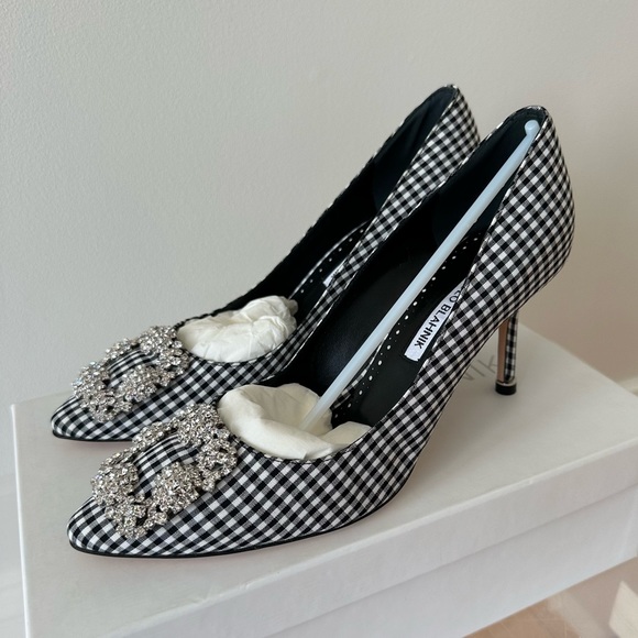 Manolo Blahnik Black and White Gingham Heels - Picture 13 of 15